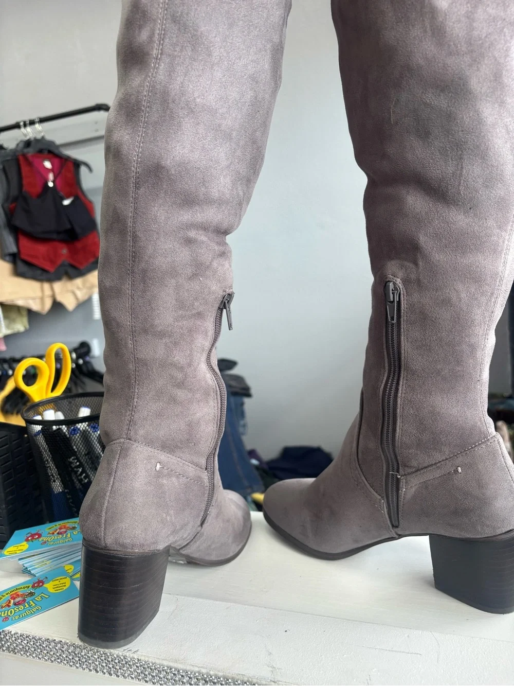Aldo Gray Suede Over-the-Knee Block Heel Boots